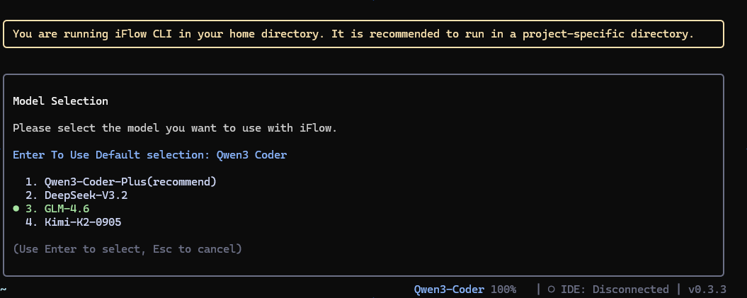 iFlow 登录成功并选择模型